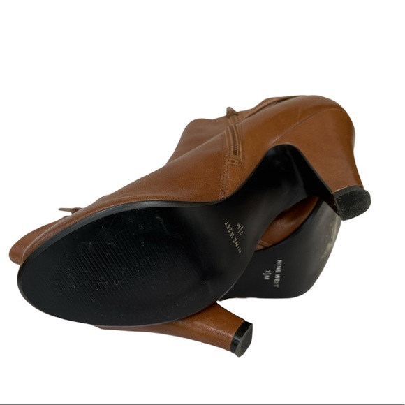 Nine West Peep Toe Booties ‘Single Life” Brown Leather Size 7-1/2M - Picture 7 of 10